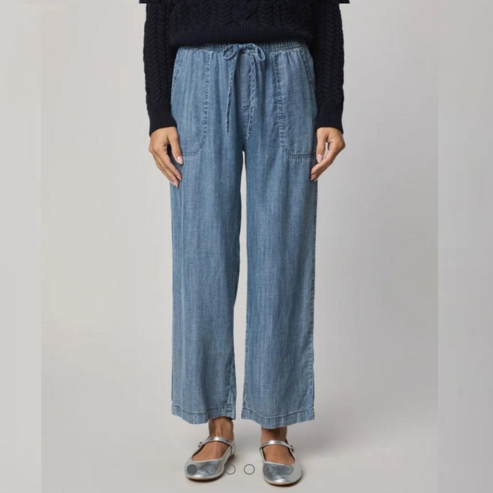 Splendid Angie Wide Leg Cropped Pants Womens XL Blue Denim Look Coastal Lyocell